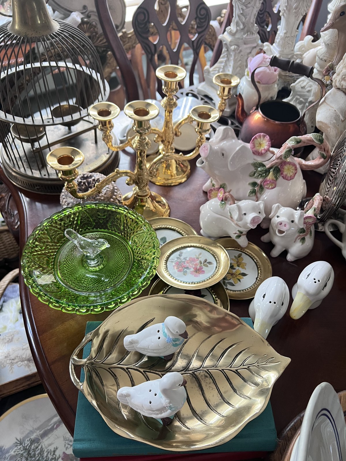 A curated tablescape of vintage finds