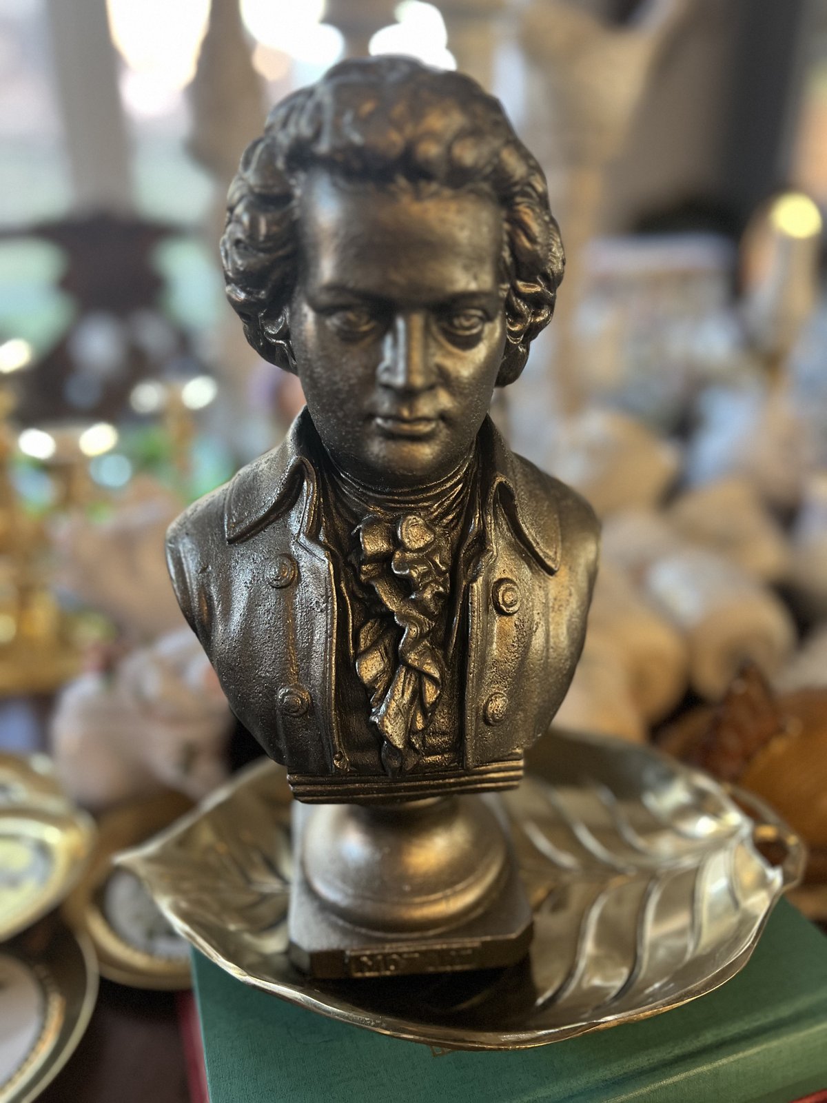 Bronze bust of a composer in period dress