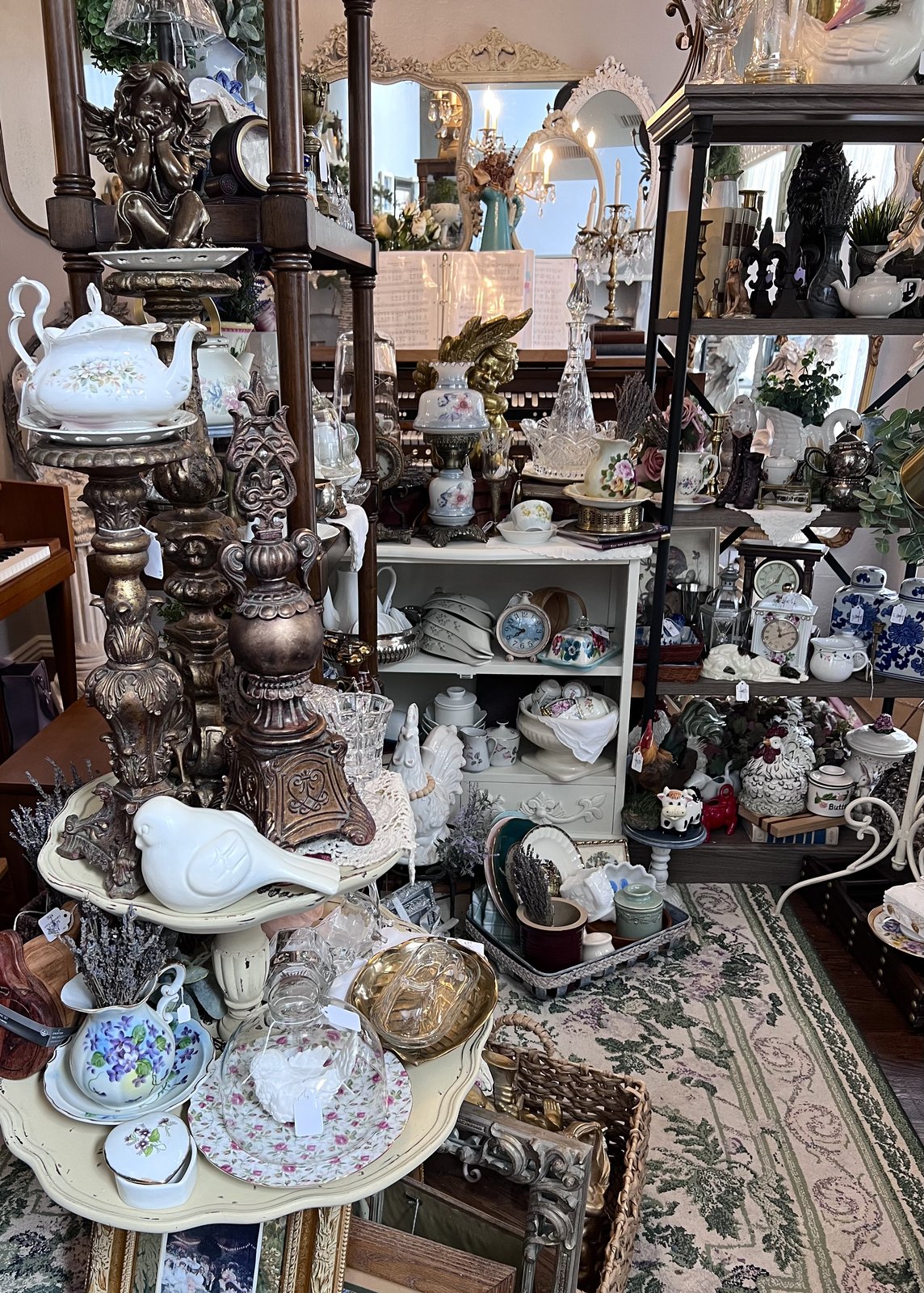 A curated tablescape of vintage finds
