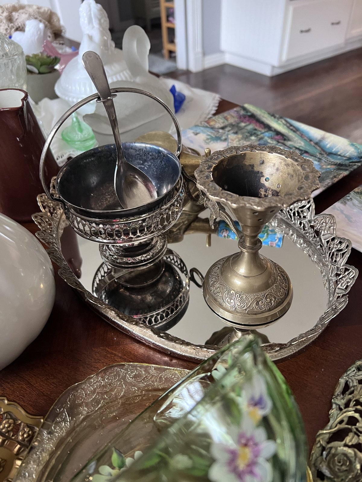 A curated tablescape of vintage finds